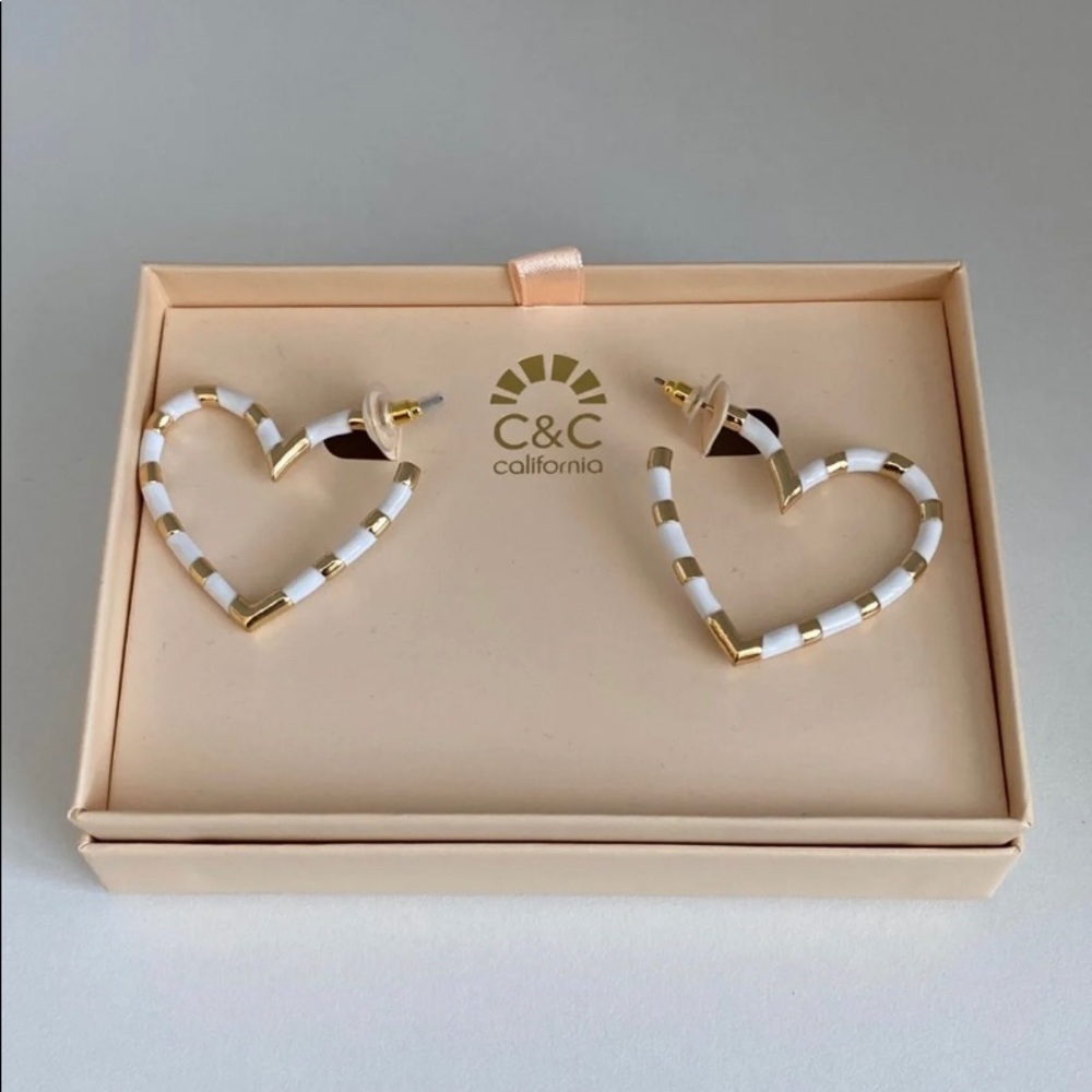 Gold and White Heart Earrings